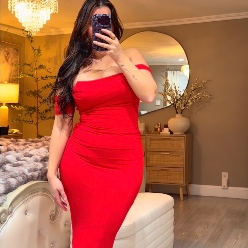 Elegant Red Off-Shoulder Dress